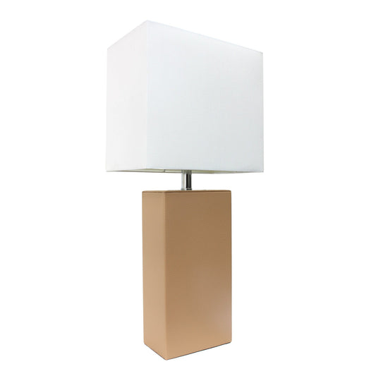 All The Rages Elegant Designs White Fabric Shade And Beige Finish Modern Leather Table Lamp