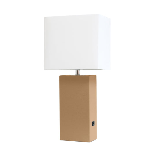 All The Rages Elegant Designs White Fabric Shade And Beige Finish Modern Leather Table Lamp