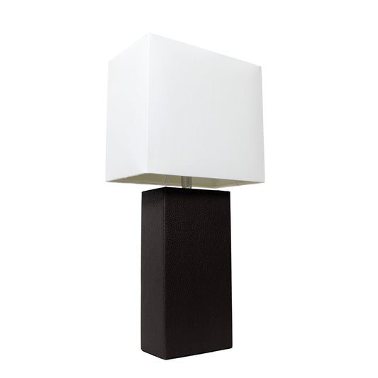 All The Rages Elegant Designs White Fabric Shade And Black Finish Modern Leather Table Lamp