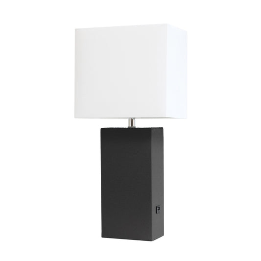All The Rages Elegant Designs White Fabric Shade And Black Finish Modern Leather Table Lamp