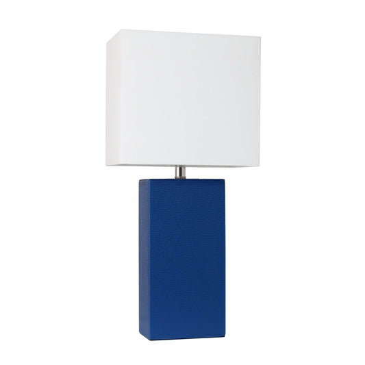 All The Rages Elegant Designs White Fabric Shade And Blue Finish Modern Leather Table Lamp