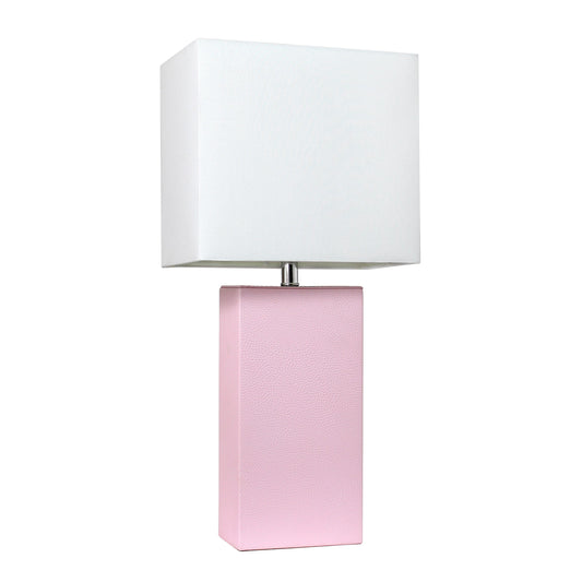 All The Rages Elegant Designs White Fabric Shade And Blush Pink Finish Modern Leather Table Lamp