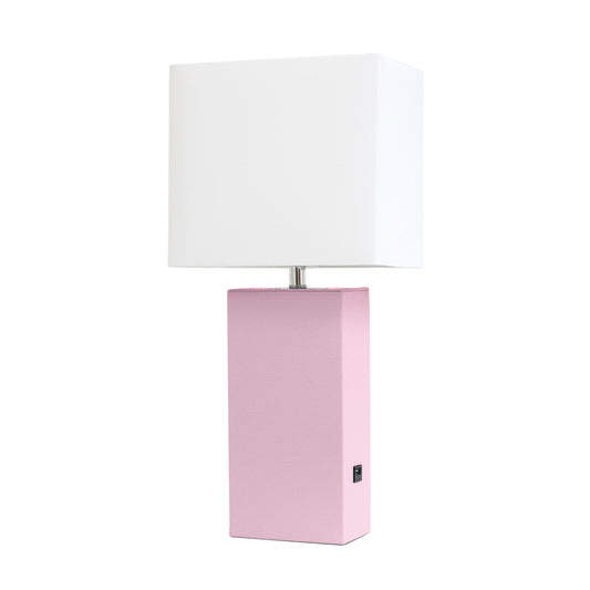 All The Rages Elegant Designs White Fabric Shade And Blush Pink Finish Modern Leather Table Lamp