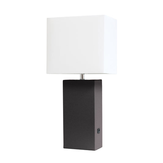 All The Rages Elegant Designs White Fabric Shade And Brown Finish Modern Leather Table Lamp