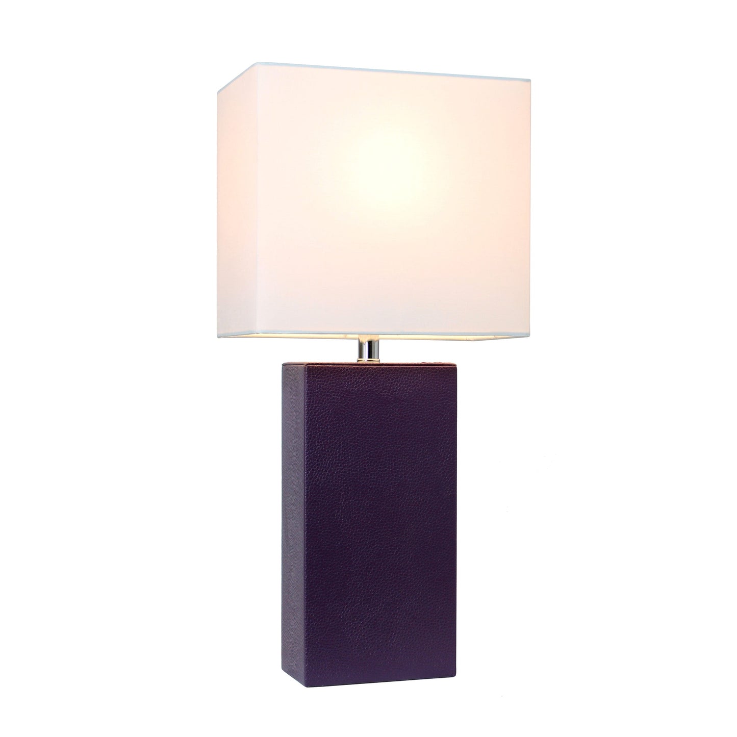 All The Rages Elegant Designs White Fabric Shade And Eggplant Finish Modern Leather Table Lamp