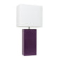 All The Rages Elegant Designs White Fabric Shade And Eggplant Finish Modern Leather Table Lamp