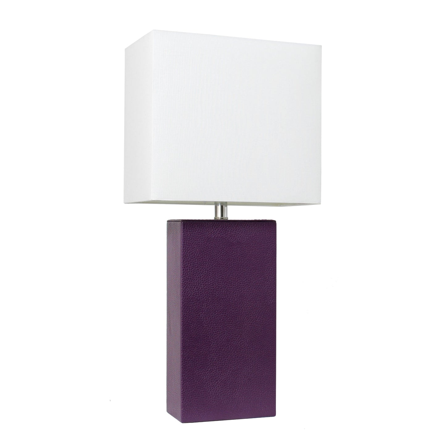 All The Rages Elegant Designs White Fabric Shade And Eggplant Finish Modern Leather Table Lamp
