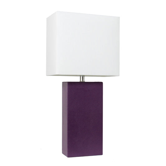 All The Rages Elegant Designs White Fabric Shade And Eggplant Finish Modern Leather Table Lamp
