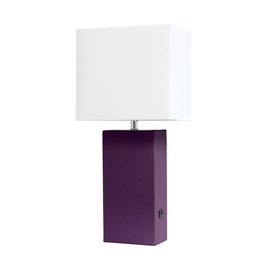 All The Rages Elegant Designs White Fabric Shade And Eggplant Finish Modern Leather Table Lamp