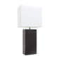All The Rages Elegant Designs White Fabric Shade And Espresso Brown Finish Modern Leather Table Lamp