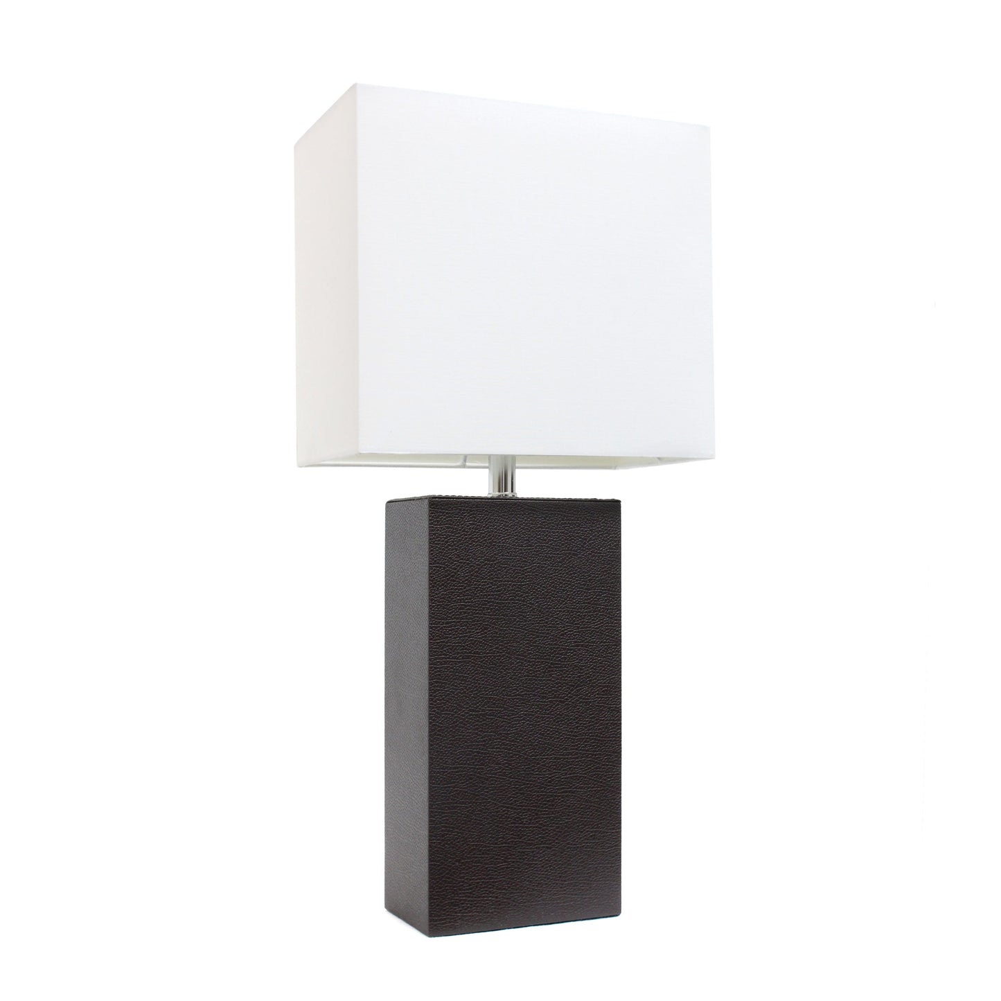 All The Rages Elegant Designs White Fabric Shade And Espresso Brown Finish Modern Leather Table Lamp