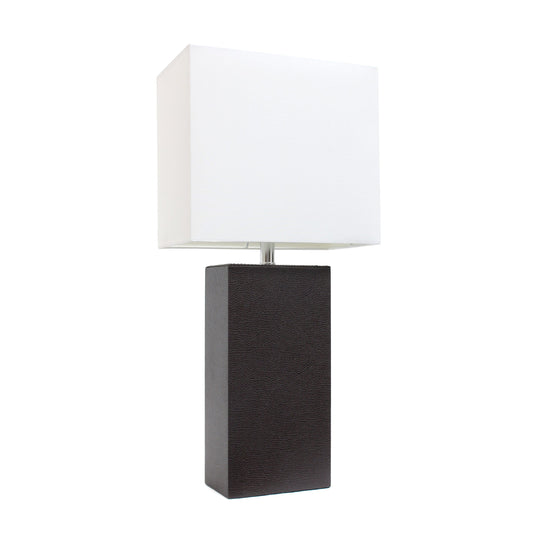 All The Rages Elegant Designs White Fabric Shade And Espresso Brown Finish Modern Leather Table Lamp