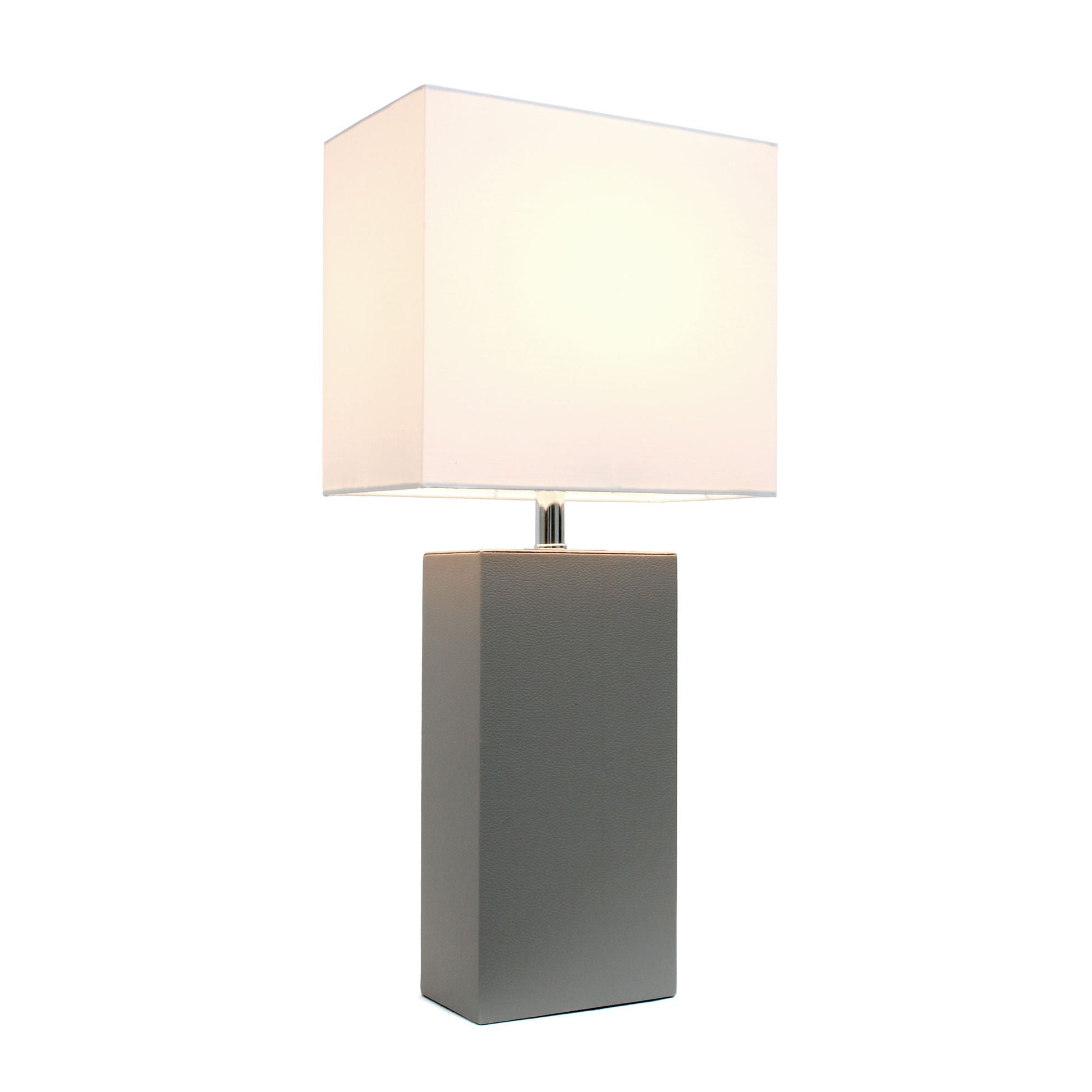 All The Rages Elegant Designs White Fabric Shade And Gray Finish Modern Leather Table Lamp