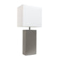 All The Rages Elegant Designs White Fabric Shade And Gray Finish Modern Leather Table Lamp