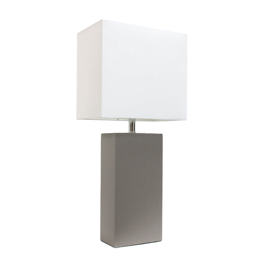 All The Rages Elegant Designs White Fabric Shade And Gray Finish Modern Leather Table Lamp
