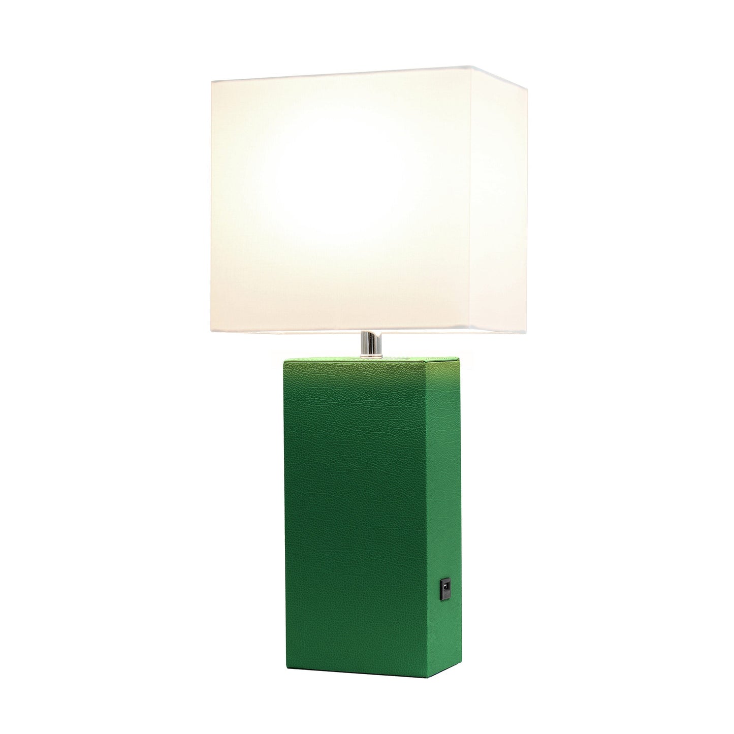 All The Rages Elegant Designs White Fabric Shade And Green Finish Modern Leather Table Lamp