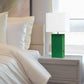 All The Rages Elegant Designs White Fabric Shade And Green Finish Modern Leather Table Lamp