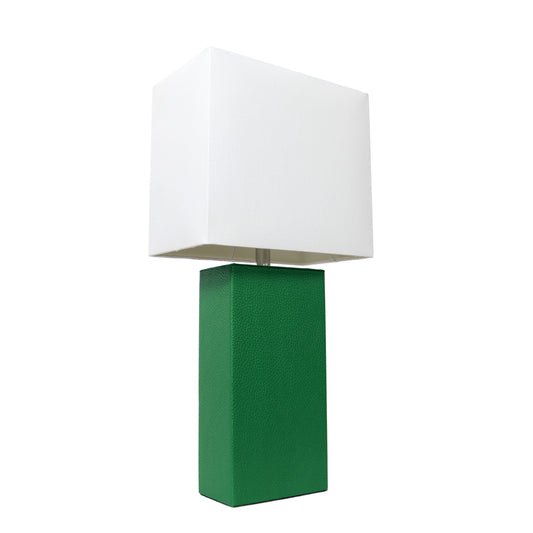 All The Rages Elegant Designs White Fabric Shade And Green Finish Modern Leather Table Lamp