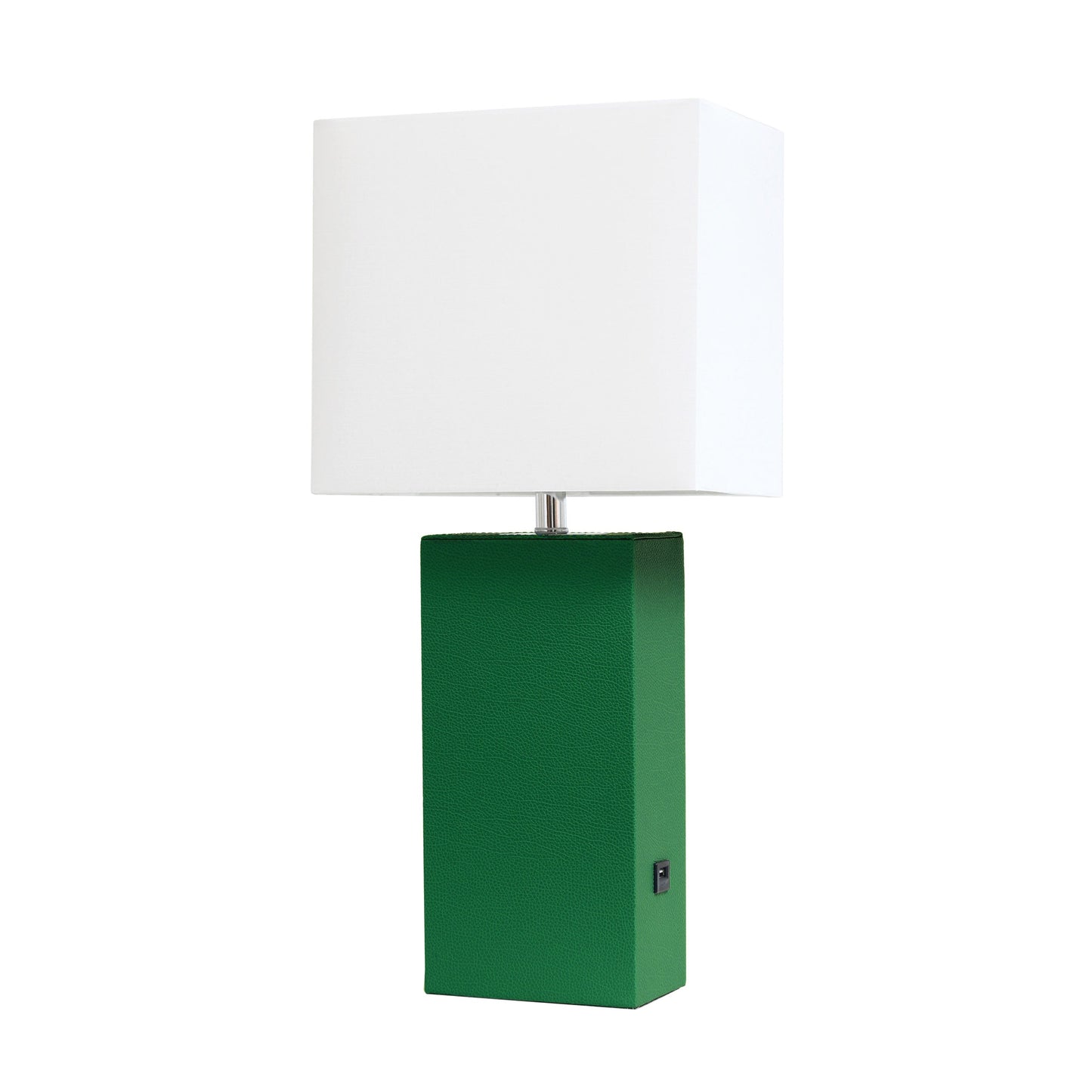 All The Rages Elegant Designs White Fabric Shade And Green Finish Modern Leather Table Lamp