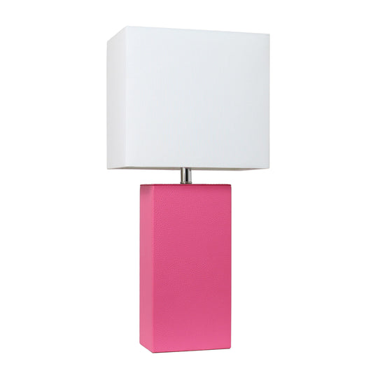 All The Rages Elegant Designs White Fabric Shade And Hot Pink Finish Modern Leather Table Lamp