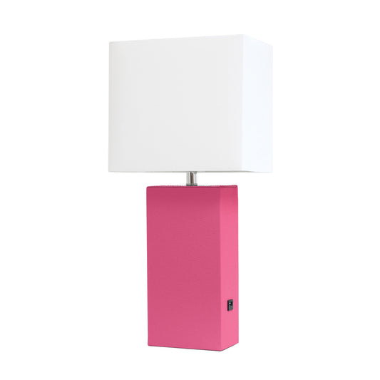 All The Rages Elegant Designs White Fabric Shade And Hot Pink Finish Modern Leather Table Lamp