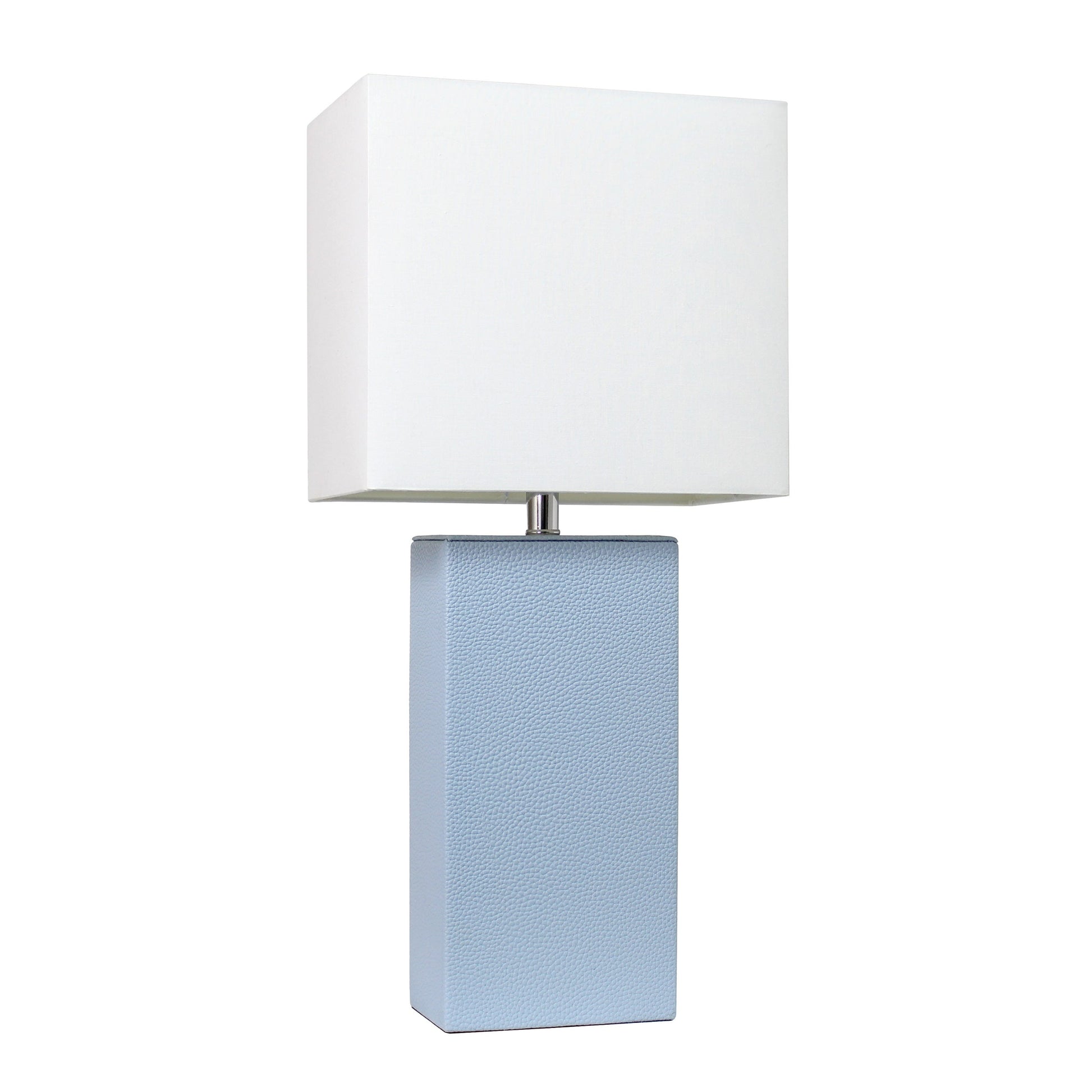 All The Rages Elegant Designs White Fabric Shade And Periwinkle Finish Modern Leather Table Lamp