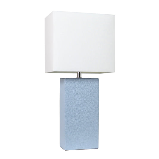 All The Rages Elegant Designs White Fabric Shade And Periwinkle Finish Modern Leather Table Lamp