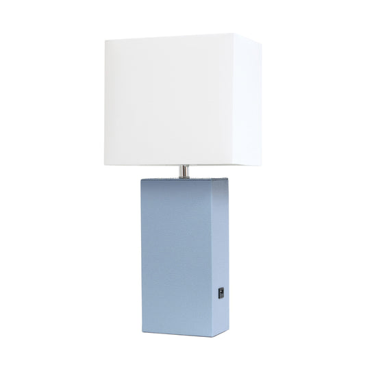 All The Rages Elegant Designs White Fabric Shade And Periwinkle Finish Modern Leather Table Lamp