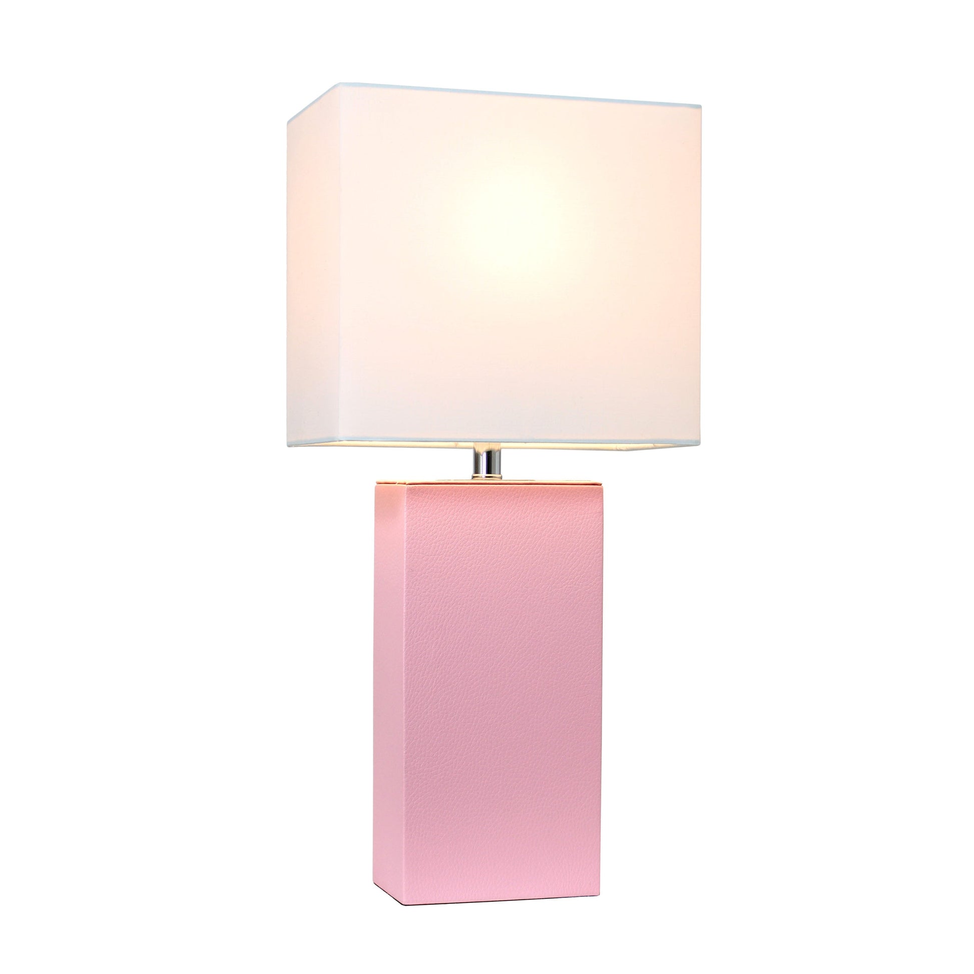All The Rages Elegant Designs White Fabric Shade And Pink Finish Modern Leather Table Lamp