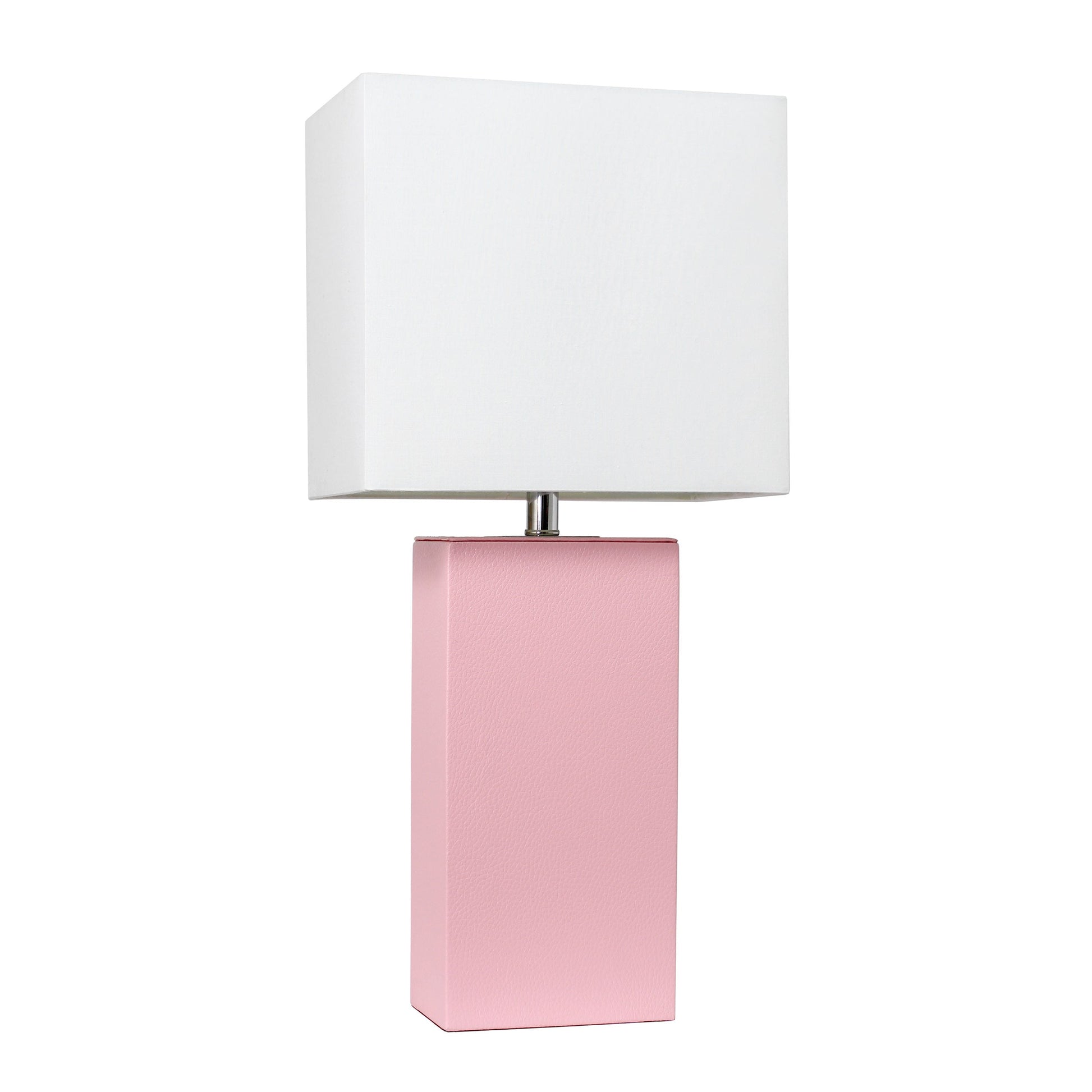 All The Rages Elegant Designs White Fabric Shade And Pink Finish Modern Leather Table Lamp