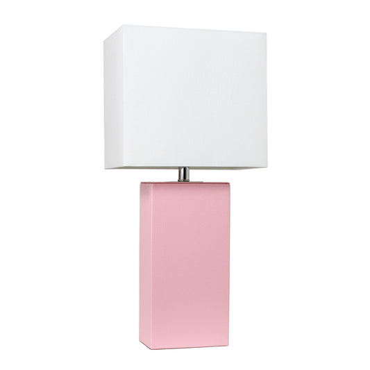 All The Rages Elegant Designs White Fabric Shade And Pink Finish Modern Leather Table Lamp