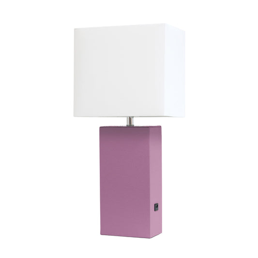 All The Rages Elegant Designs White Fabric Shade And Purple Finish Modern Leather Table Lamp