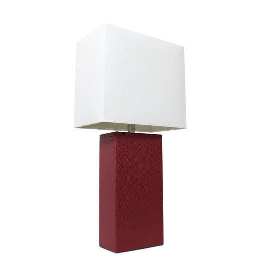 All The Rages Elegant Designs White Fabric Shade And Red Finish Modern Leather Table Lamp