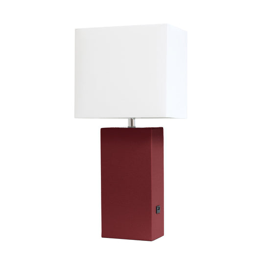 All The Rages Elegant Designs White Fabric Shade And Red Finish Modern Leather Table Lamp