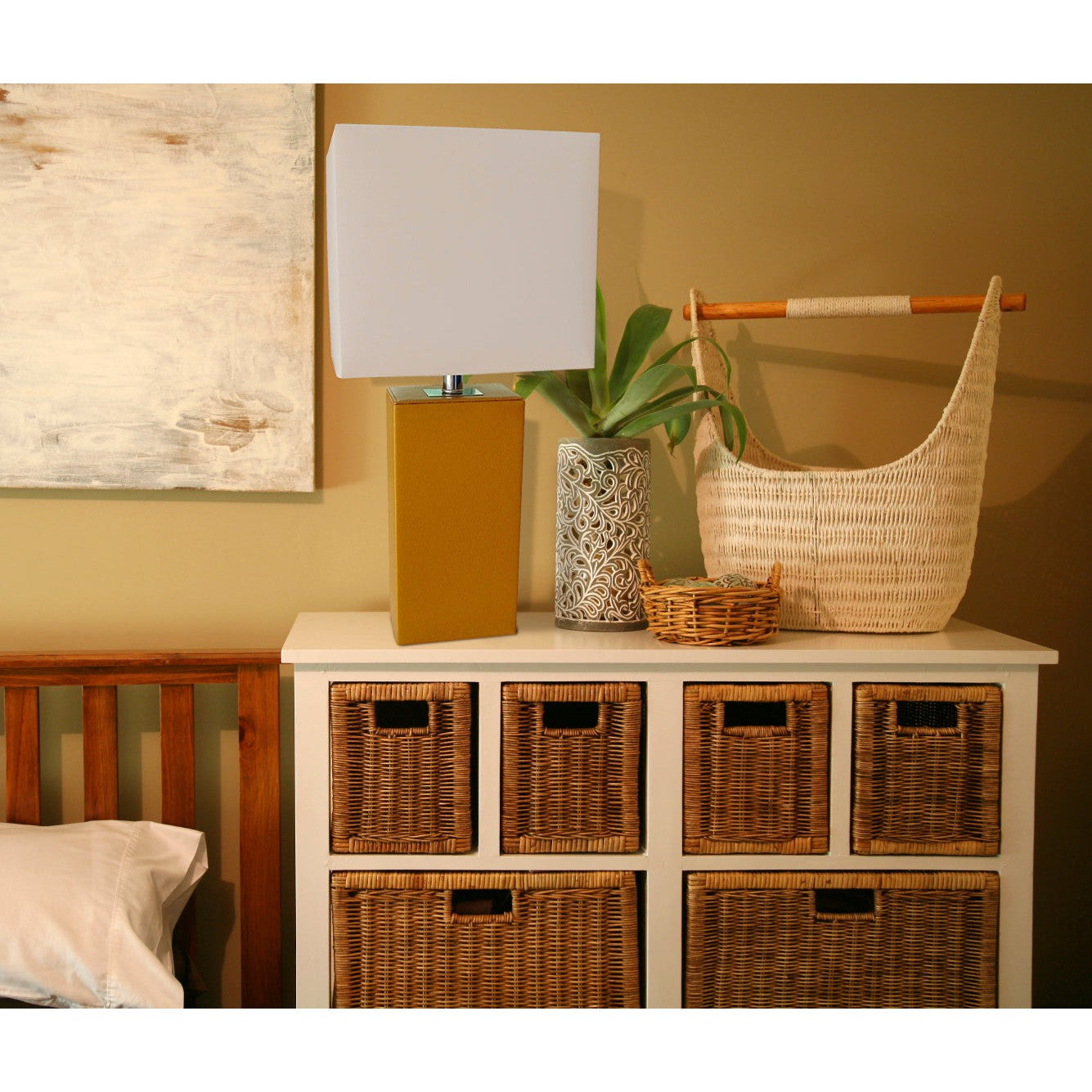 All The Rages Elegant Designs White Fabric Shade And Tan Finish Modern Leather Table Lamp