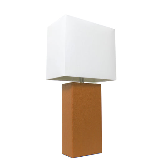 All The Rages Elegant Designs White Fabric Shade And Tan Finish Modern Leather Table Lamp