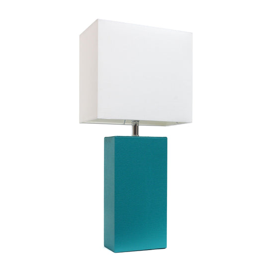All The Rages Elegant Designs White Fabric Shade And Teal Finish Modern Leather Table Lamp