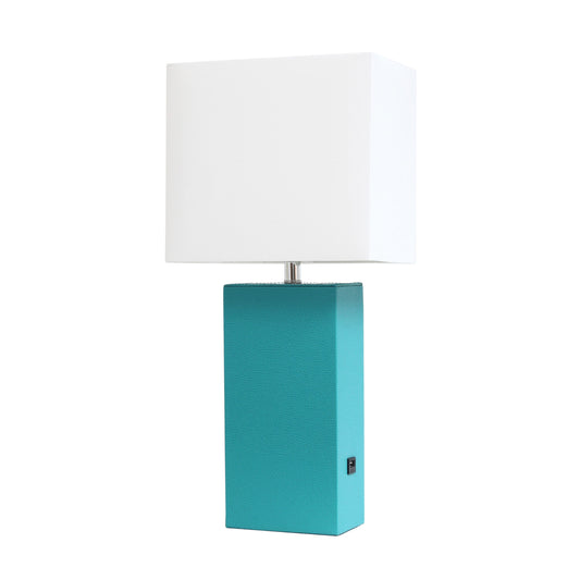 All The Rages Elegant Designs White Fabric Shade And Teal Finish Modern Leather Table Lamp
