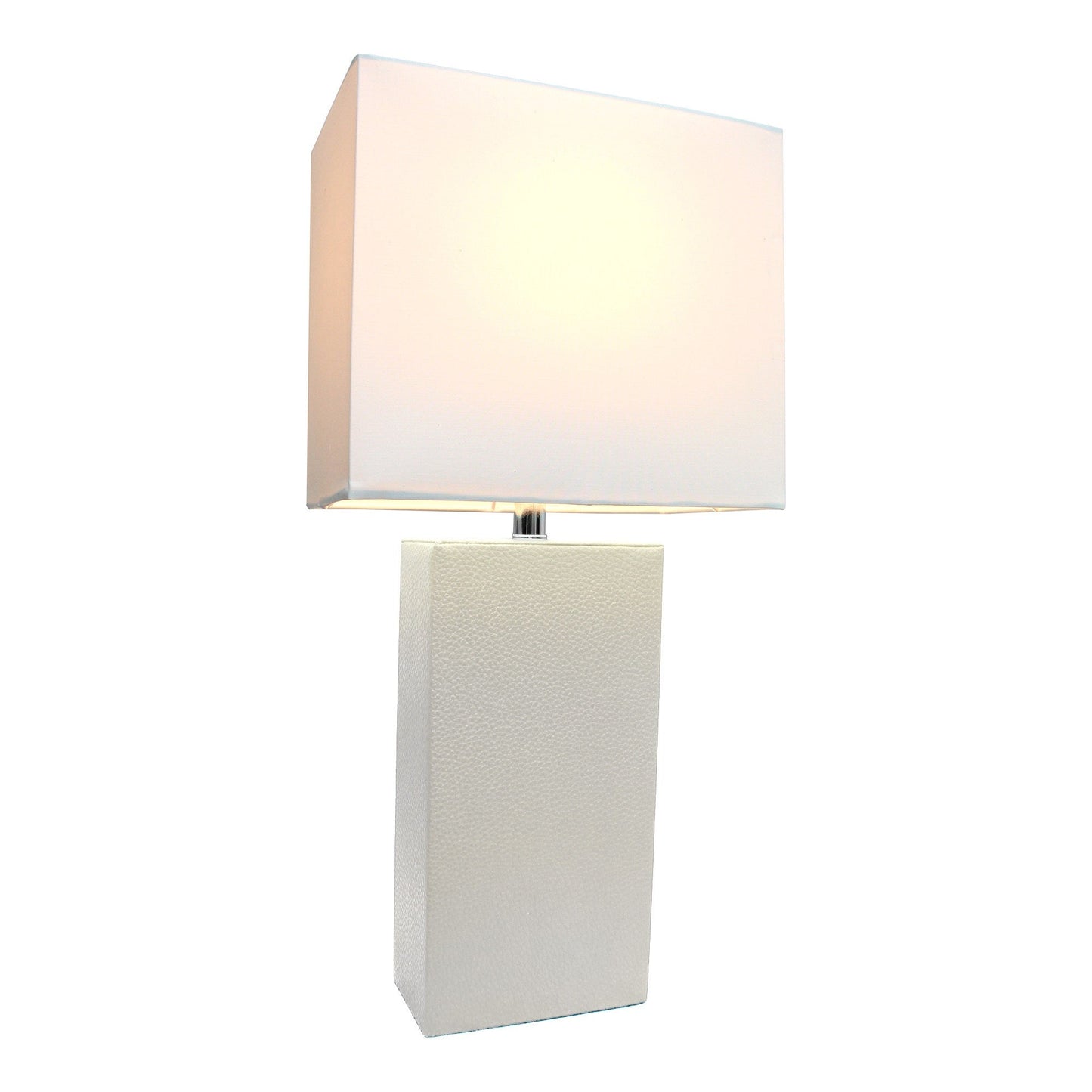 All The Rages Elegant Designs White Fabric Shade And White Finish Modern Leather Table Lamp