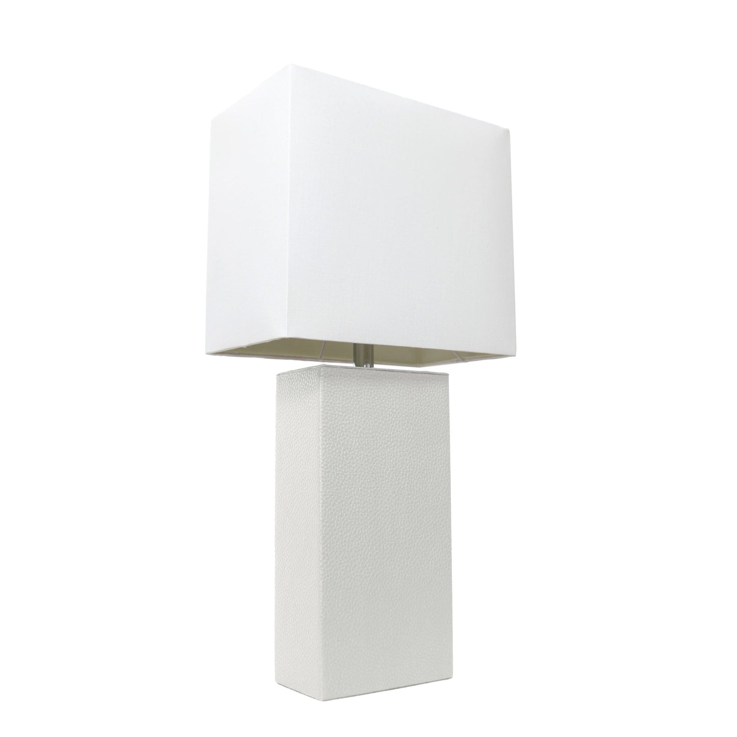All The Rages Elegant Designs White Fabric Shade And White Finish Modern Leather Table Lamp