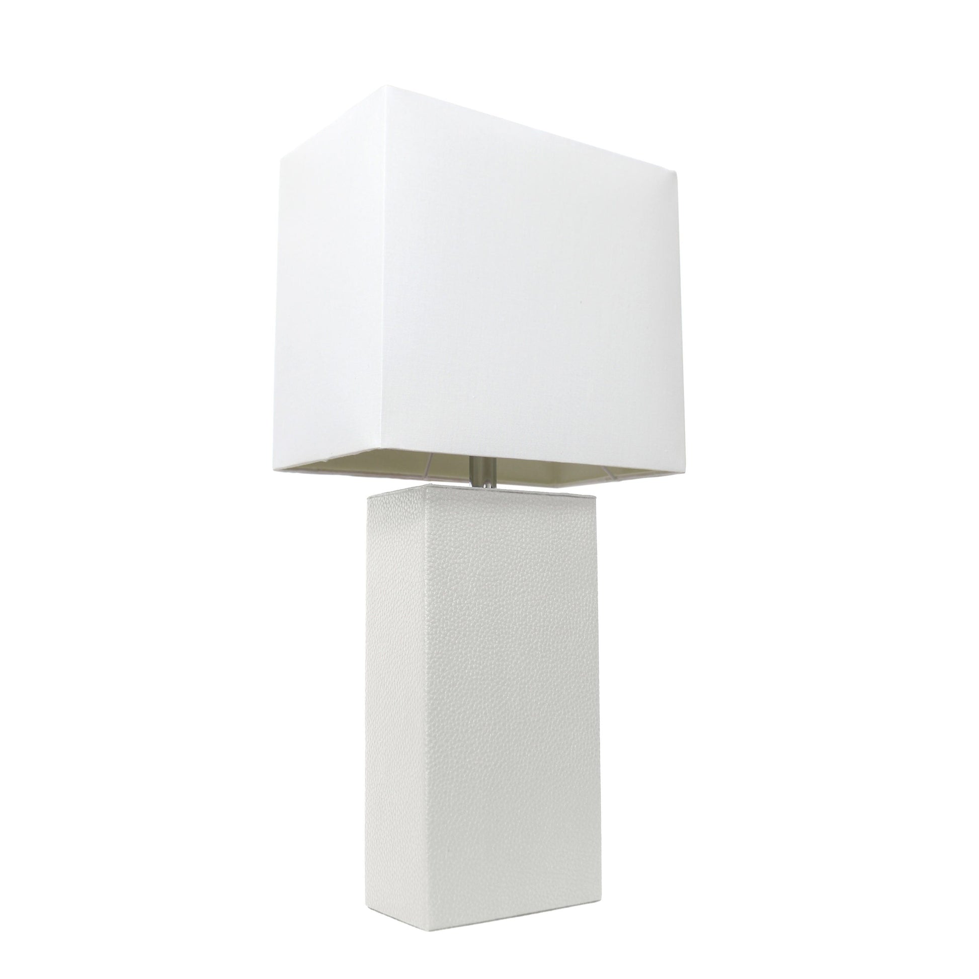 All The Rages Elegant Designs White Fabric Shade And White Finish Modern Leather Table Lamp