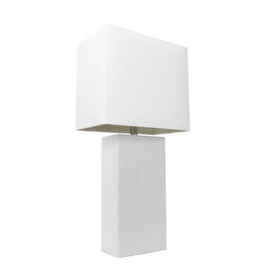 All The Rages Elegant Designs White Fabric Shade And White Finish Modern Leather Table Lamp