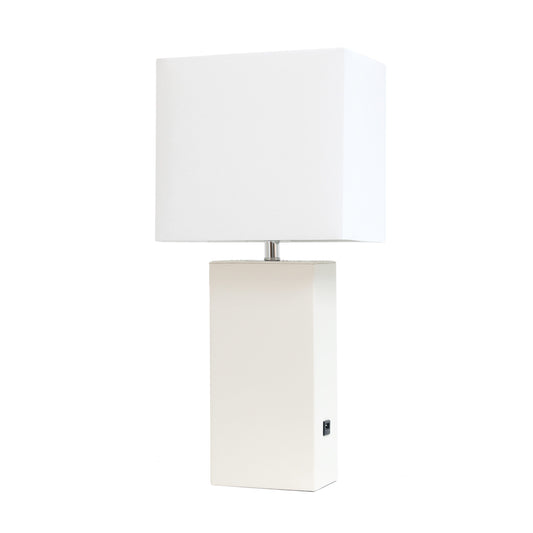 All The Rages Elegant Designs White Fabric Shade And White Finish Modern Leather Table Lamp