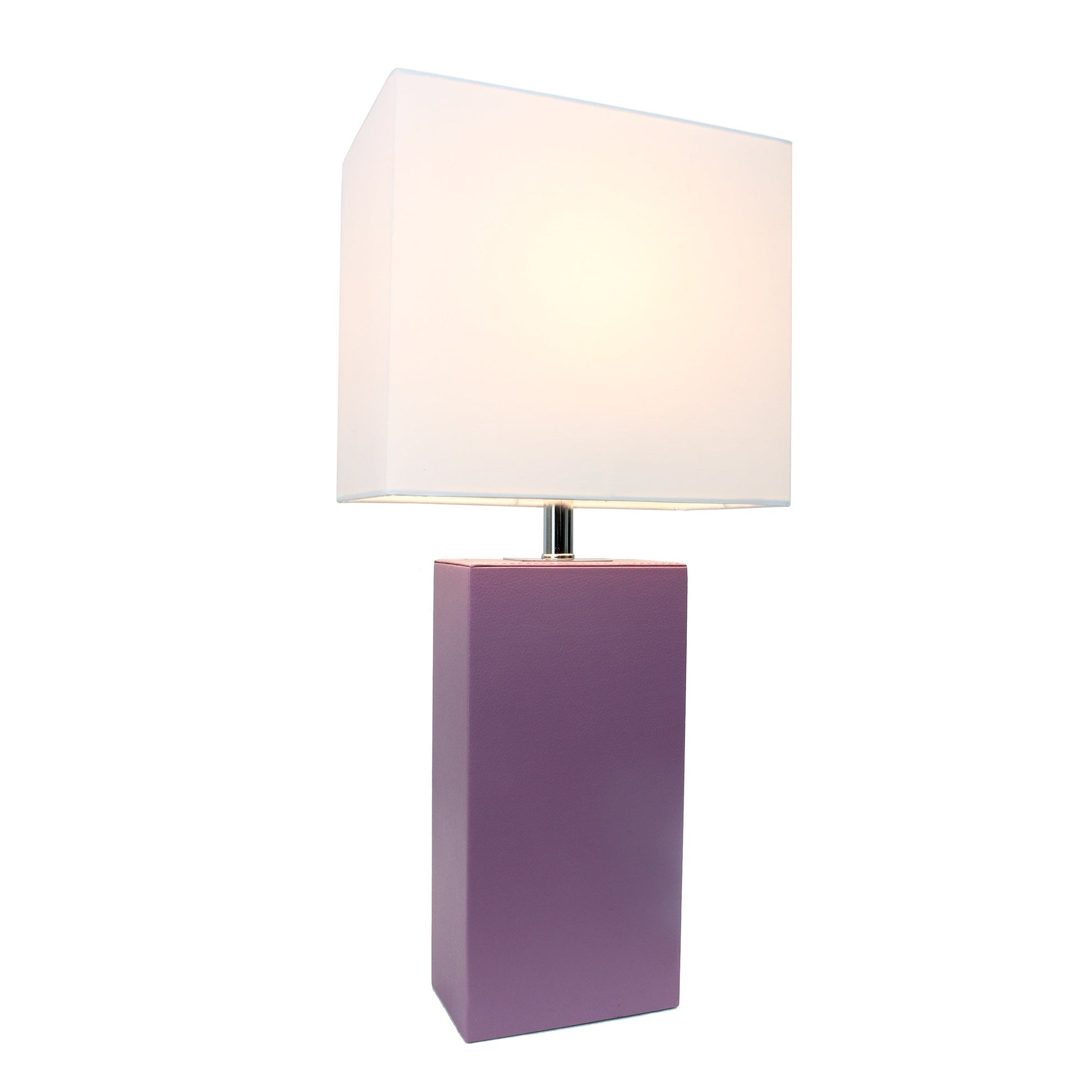 All The Rages Elegant Designs White Fabric Shade And Purple Finish Modern Leather Table Lamp