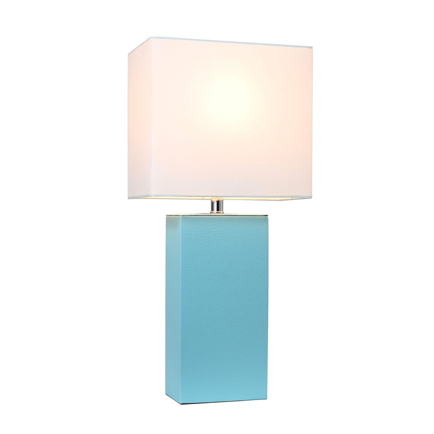 All The Rages Elegant Designs White Fabric Shade & Aqua Finish Modern Leather Table Lamp