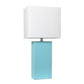All The Rages Elegant Designs White Fabric Shade & Aqua Finish Modern Leather Table Lamp