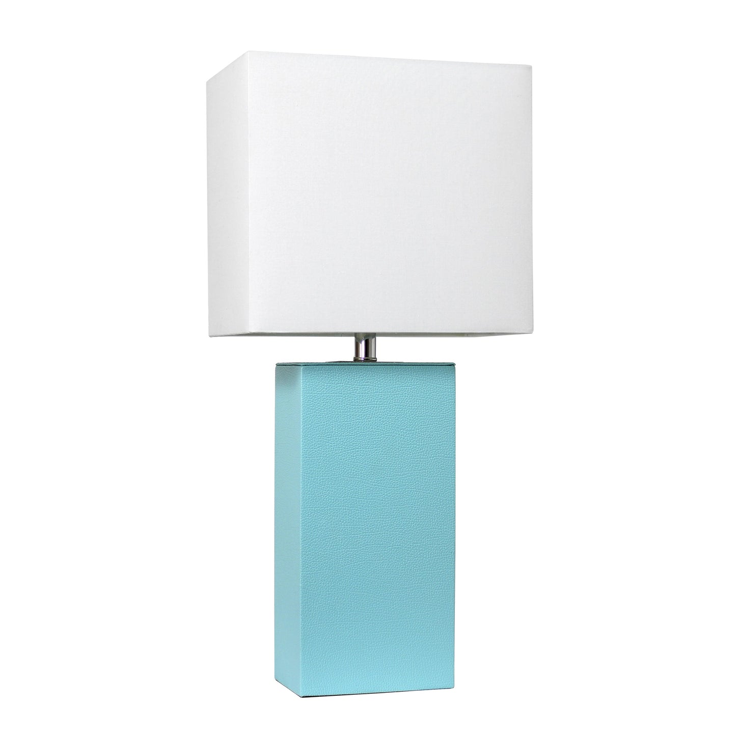 All The Rages Elegant Designs White Fabric Shade & Aqua Finish Modern Leather Table Lamp