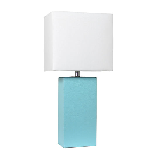 All The Rages Elegant Designs White Fabric Shade & Aqua Finish Modern Leather Table Lamp