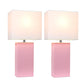 All The Rages Elegant Designs White Fabric Shades And Pink Finish 2 Pack Modern Leather Table Lamps
