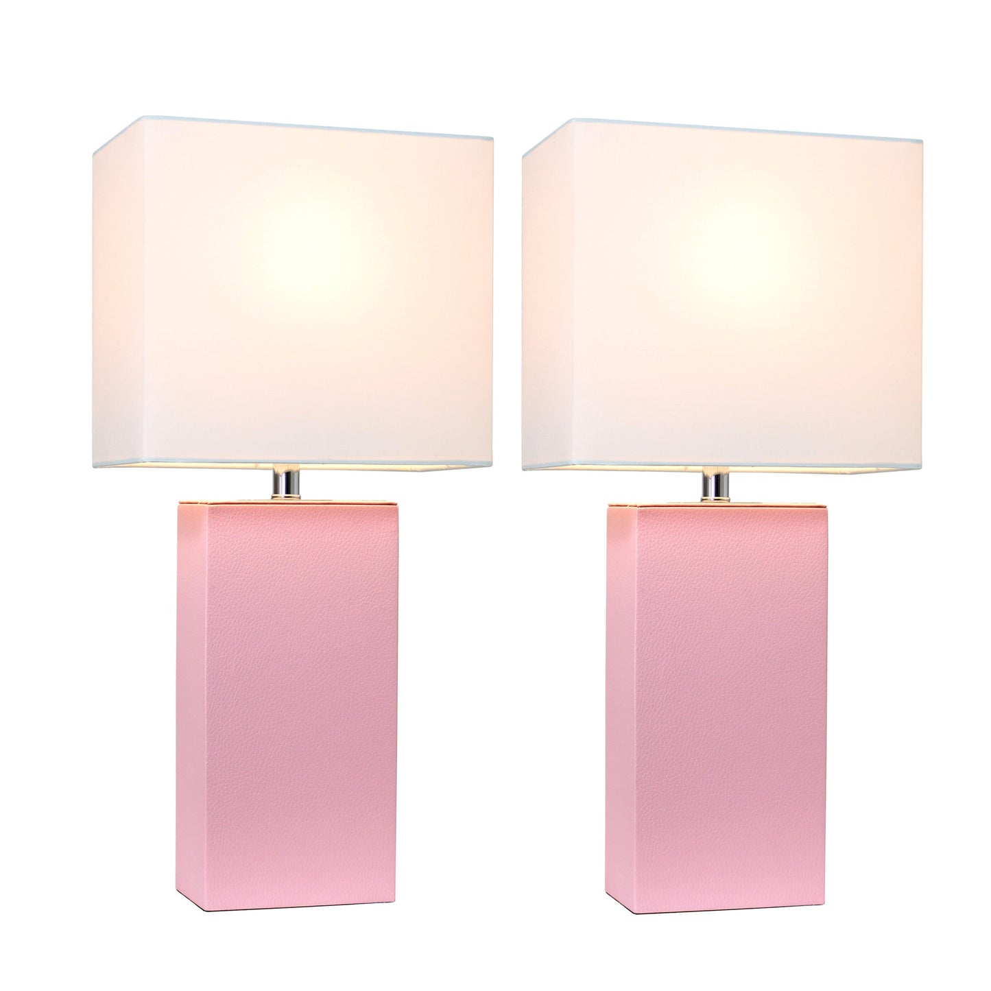 All The Rages Elegant Designs White Fabric Shades And Pink Finish 2 Pack Modern Leather Table Lamps